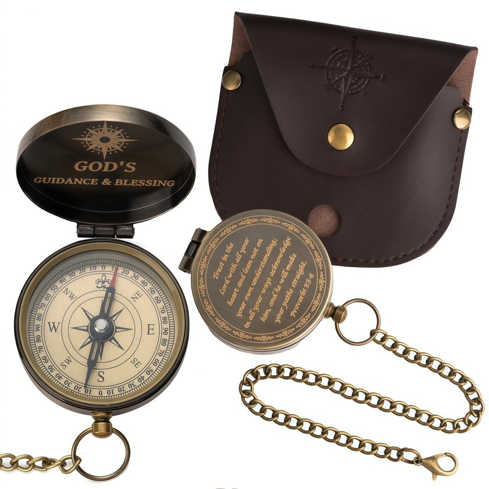 Proverbs 3: 5-6 Engraved Compasses, Wood Box Greeting – Trust in The Lord Com…