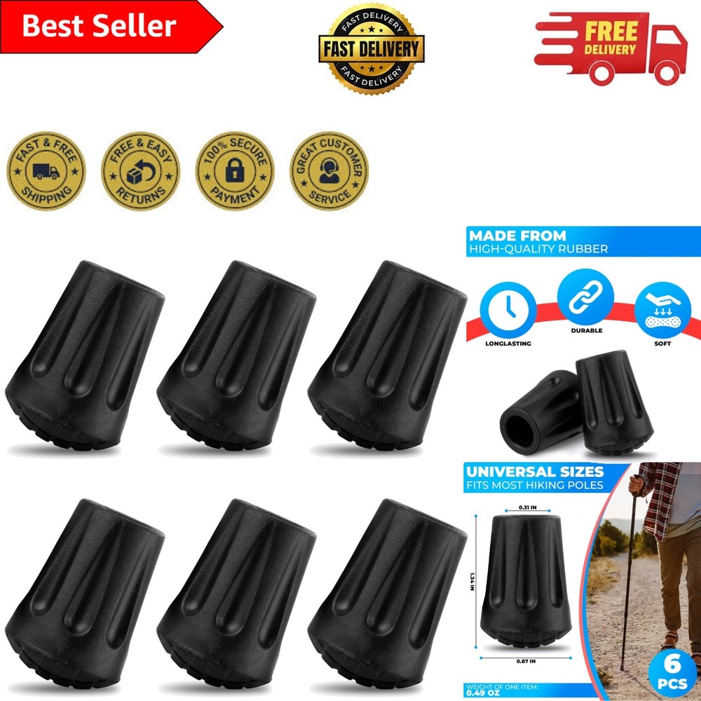 Replacement Hiking Stick Tips – 6 Durable Rubber Tips for Grip & Protection