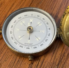 Vintage German Made Hinged Brass Encased Compass Glass Face Needle Lock Switch