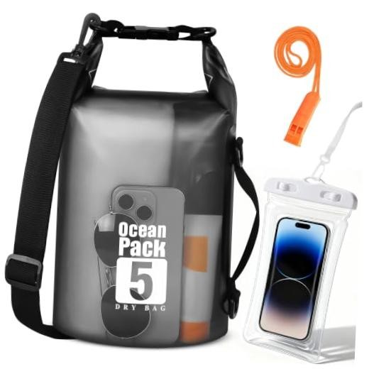 Dry Bag Waterproof for Men Women – Lightweight Roll Top Dry Sack with 5L Black
