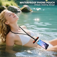 Waterproof Phone Pouch, Waterproof Phone Case with Lanyard for Black Orange