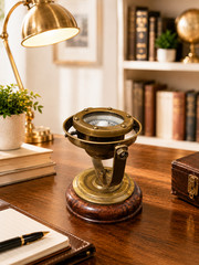 Vintage Brass Gimbal Compass in Binnacle Antique Finish Nautical Ship Décor