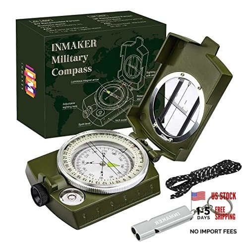 Compass, Compass Hiking with Survival Whistle, Luminous Compass Single Green