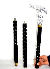 Deluxe Handcrafted Wooden Walking Cane w/ Ornamental Nickel Eagle & Skull Handle