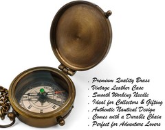 Brass Pocket Compass Antique Nautical Replica Leather Case 45mm