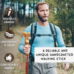 Wood Carved Walking Stick – Lightweight and Strong Wooden Treckking Pole & Ca…