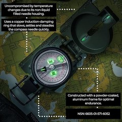 US Military Phosphorescent Lensatic Compass, Olive Drab Waterproof with Pouch
