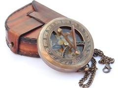 Antique Brass Nautical Compass with Leather Case, 3 Inch Vintage Hiking Tool