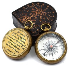 Be Strong and Courageous (Joshua 1:9) Brass Compass with wooden Box-Engraved …