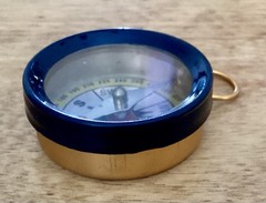 Vtg Copper Tone Metal and Plastic Pocket Compass W/Hanging Ring, Dime Store Toy