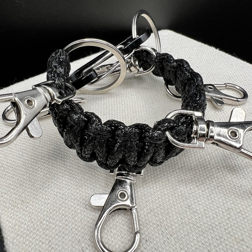 Black Paracord Keychain Wristlet Multi Clip Carabiner Key Holder EDC Tactical