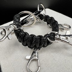 Black Paracord Keychain Wristlet Multi Clip Carabiner Key Holder EDC Tactical