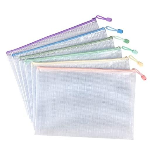 Mesh Zipper Pouch Bags, Letter/A4 | Waterproof Zipper Bags, Document 6 Pack
