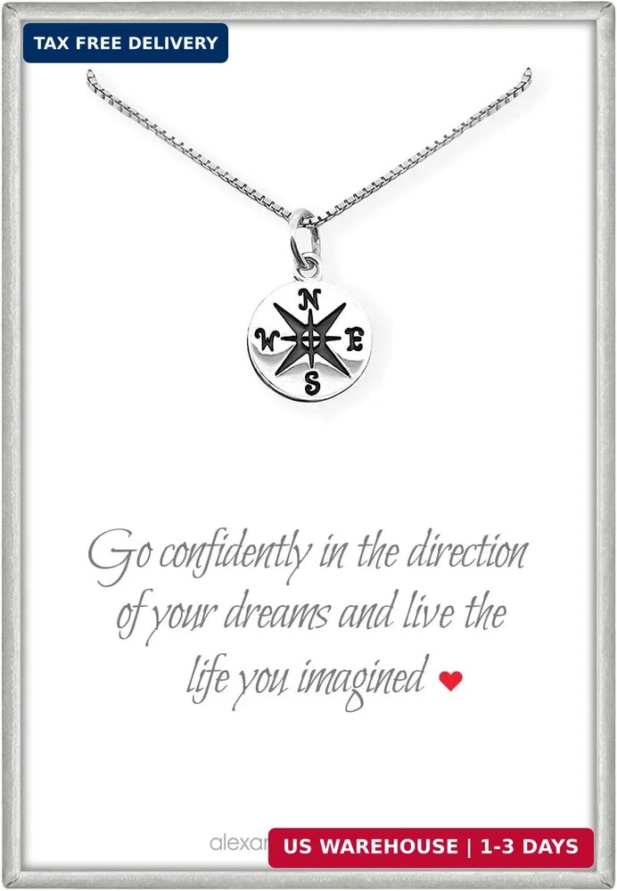 Small Compass Necklace Sterling Silver, Go Confidently in the Direction of Your