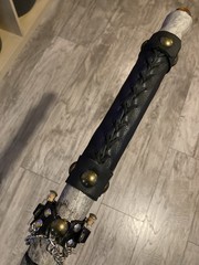 Necromancer Dragon Mage Walking Cane With Leather Grip And Carved Vertebrae.