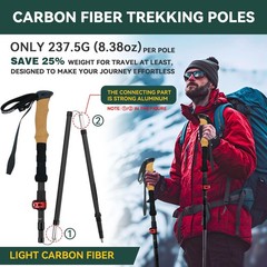 Carbon Fiber Trekking Poles – Lightweight Collapsible Hiking Poles, 2 PCS Nor…