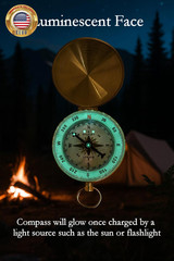 Glow in the Dark Brass Pocket Compass for Kids – Waterproof Navigation Tool for