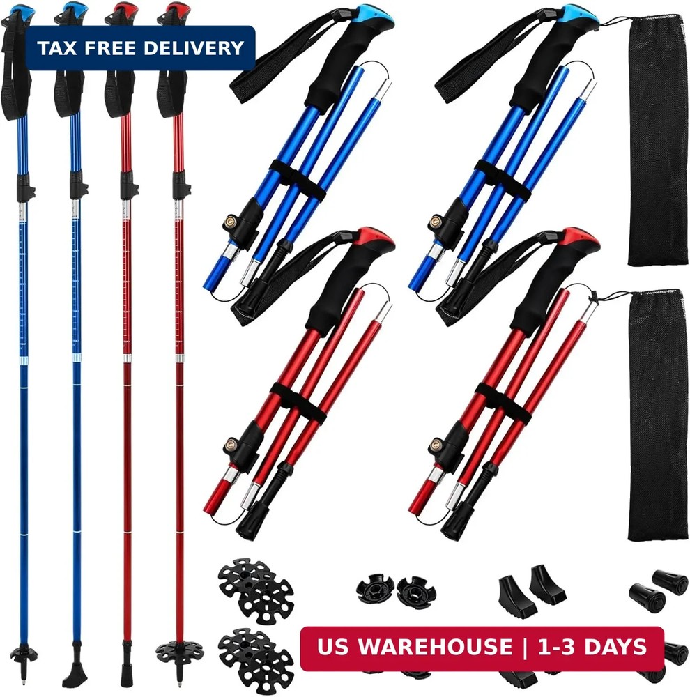 4 Pcs Trekking Poles Set, Collapsible Aluminum Hiking Poles, Adjustable Folding