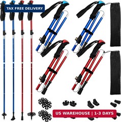 4 Pcs Trekking Poles Set, Collapsible Aluminum Hiking Poles, Adjustable Folding