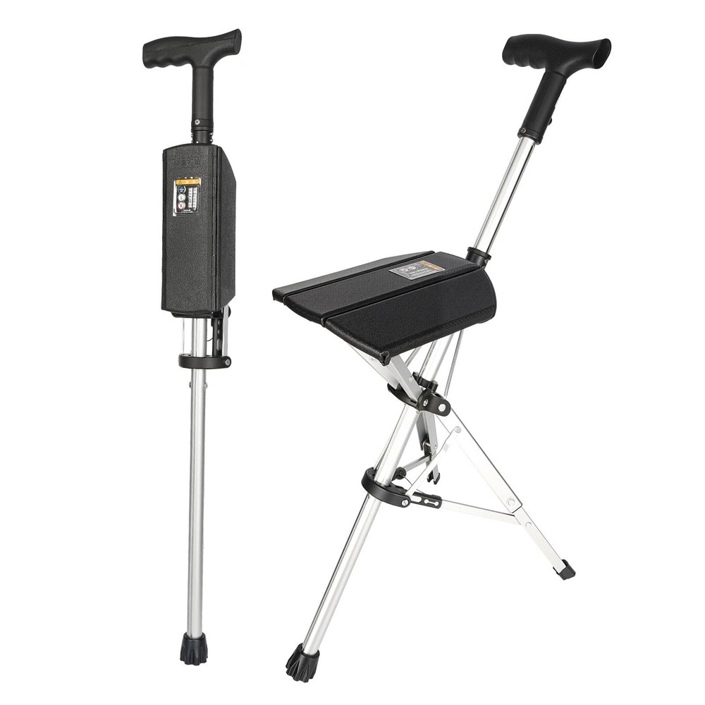 Lightweight Folding Hiking Pole with Seat, Aluminum Walking Stick, Anti-Slip, Ea