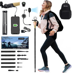 Collapsible Tactical Walking Stick with LED Light, USB Charging, Cork Grip, and