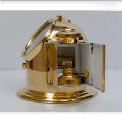 Custom Engraved Brass Binnacle Compass with Floating Gimbal & Oil Lantern
