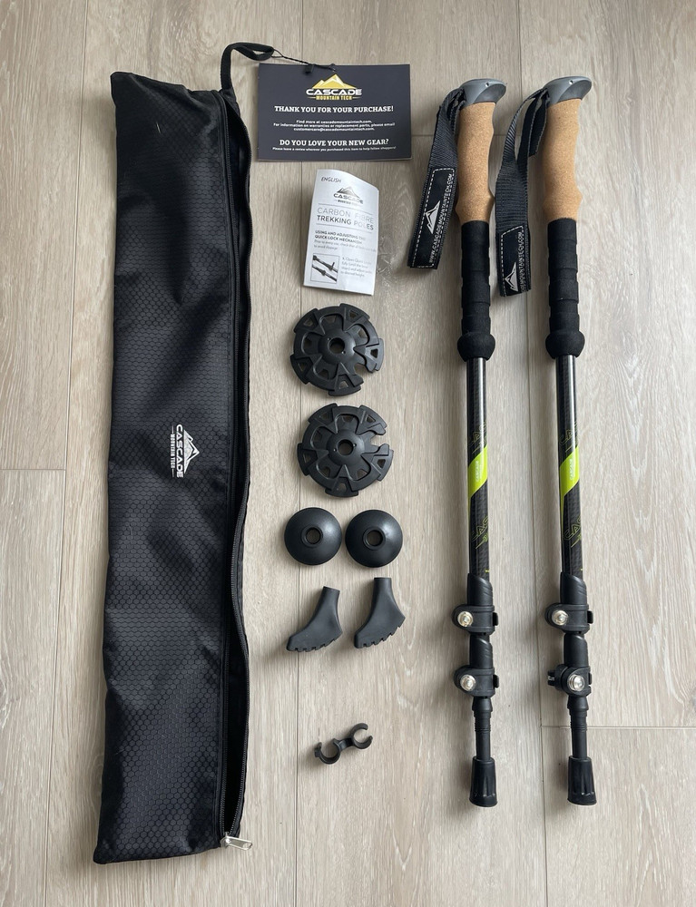 Cascade Mountain Tech Carbon Fiber Cork Grip Quick Lock Trekking Poles 2pk