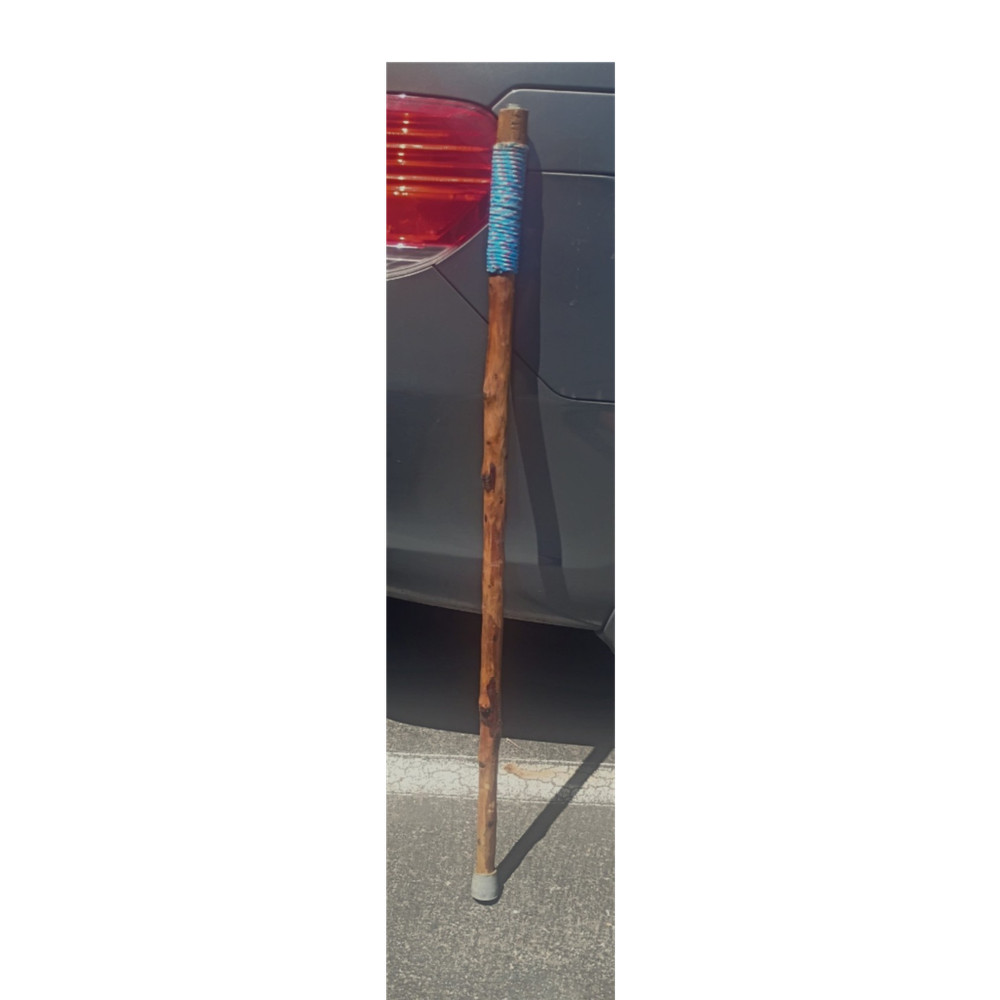 Handxrafted Redwood Hiking Stick, paracord grip and no slip cane tip.