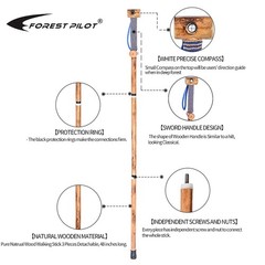 Forest Pilot 48in Detachable Hardwood Walking Stick Hiking Pole W Compass New
