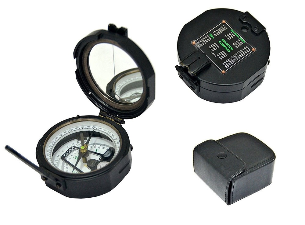 Working Brass Brunton Pocket Transit Compass with Leather Case Brunton Compass