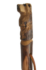 Bear Carved in Dark Wood Walking Stick, Hand Carved Staff, Made in the USA