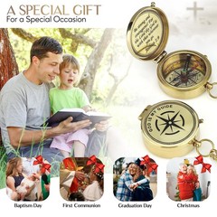 God is My Guide Polished Brass Compass Gift with Display Box – Engraved