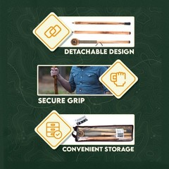 3 Piece 55″ Detachable Pine Wood Walking/Hiking Stick with Metal Tip, Reinfor…