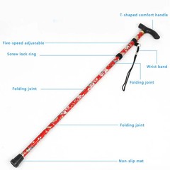 Folding Walking Cane Adjustable 32-37″ Purple Floral Aluminum Lightweight Stick