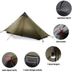 Ultralight Tent 3-Season Backpacking Tent for 1-Person or 2 1-person, khaki