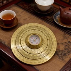 Mini Feng Shui Luo Pan Compass, Solid Brass Portable Bagua Compass with Rotating
