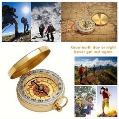 Waterproof Luminous Outdoor Compass Brass Pocket Size Fits Camping & Hiking US