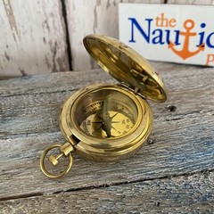 Brass Push Button Compass With Lid – Old Vintage Pocket Style Keychain – Gold