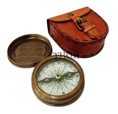 Authentic Vintage Style Brass Pocket Compass With Leather Case Rustic Vintage Ho