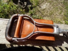 Aluminum SCOT SEAT Hunt Walk Camp Fish Golf ChairStool Leather VTG 1955 Ariz USA