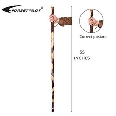 Hiking Stick 55 Inches Hardwood with Hand Strap Rubber Tip Waterproof Coating