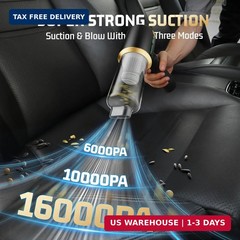Cordless Car Vacuum Cleaner: Handheld Vacuum with 𝟏𝟔𝟎𝟎𝟎𝐏𝐚 Strong Suction,