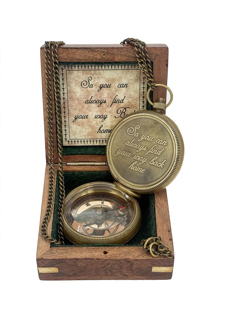 Handmade Brass Compass with Wooden Box – “So You Can Always Find Your Way Bac…