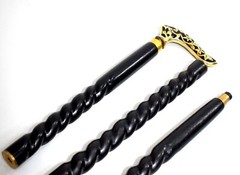 Luxuriously Crafted Wooden Walking Stick w/ Stunning Brass Handle – Black Matte