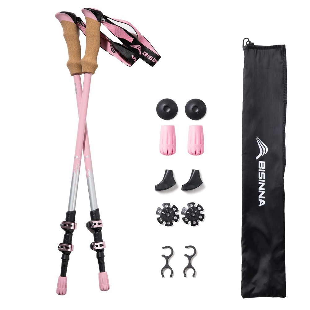 Bisinna Hiking/Trekking Poles, 135cm Telescopic, Aluminium, Cork Handle, 2pcs, Unisex