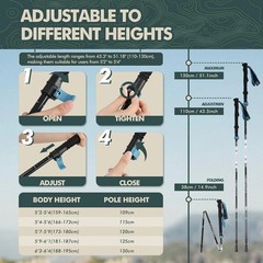 Walking Sticks Collapsible Hiking Poles,Lightweight Trekking Poles Made of Ca…