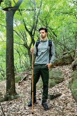 3-pc Detachable Hardwood Walking Stick Pine Handle with Compass Nature Color,…