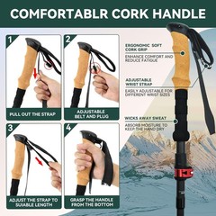 Carbon Fiber Lightweight Collapsible Trekking Poles 2-Pack with Cork Grip