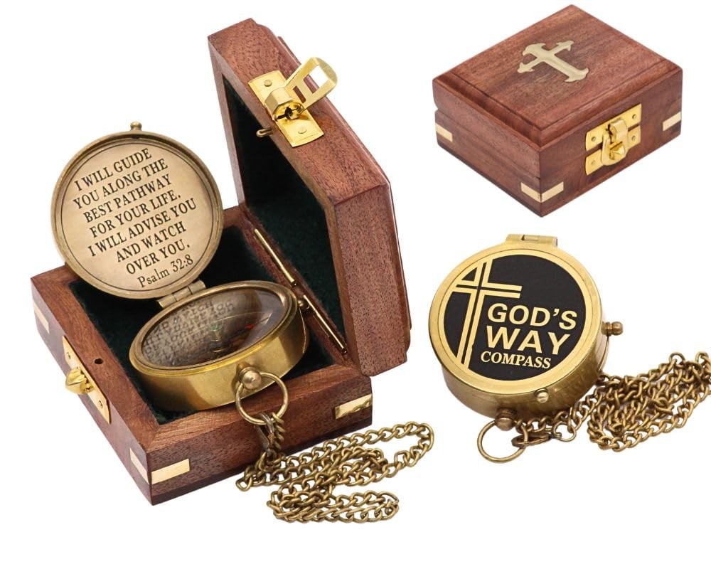 Gods Way Brass Compass Psalm 328 Engraved Gift for Baptism First Communion