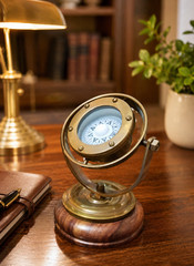 Vintage Brass Gimbal Compass in Binnacle Antique Finish Nautical Ship Décor